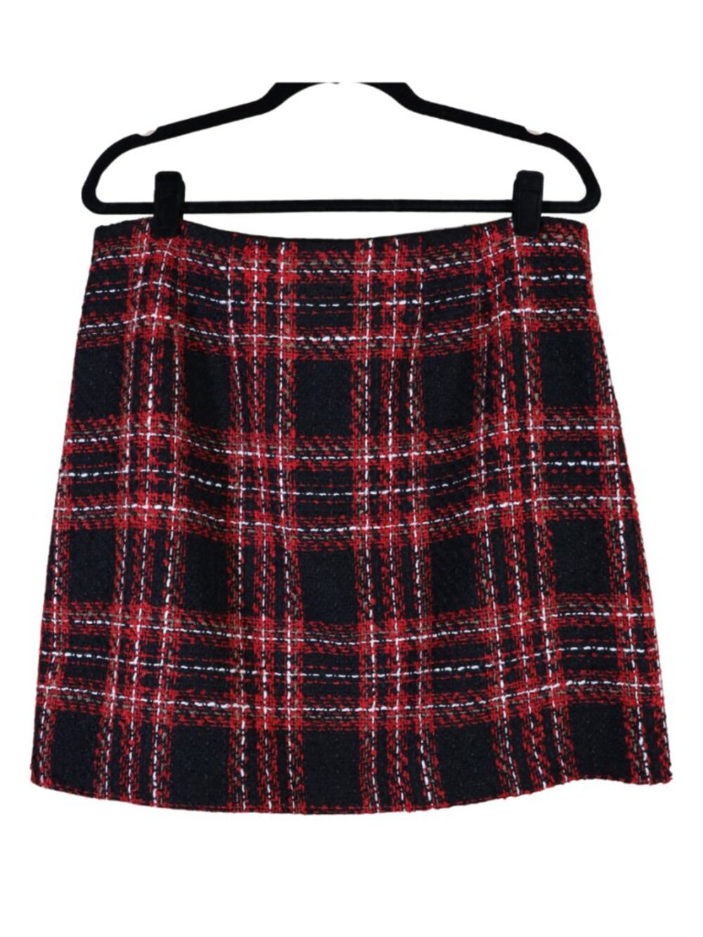 LOFT Red Black Plaid Tweed Mini Skirt Lined Size 10 Excellent Condition